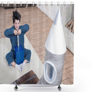 Personality  Boy Launching Rocket  Shower Curtains