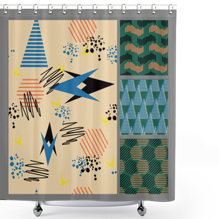 Personality  Retro 80s Memphis Style Of Fashion Illustration Shower Curtains