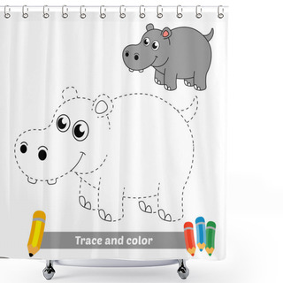 Personality  Trace And Color For Kids, Hippopotamus Vector Shower Curtains