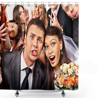 Personality  Bride And Groom In Photobooth. Shower Curtains