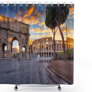 Personality  Arch Of Constantine The Great And The Colosseum At Sunrise, Rome Shower Curtains