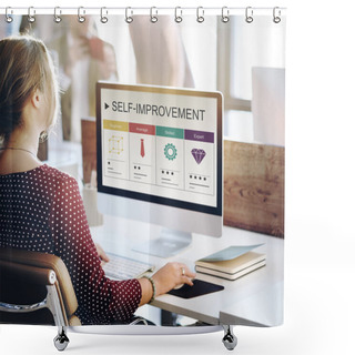 Personality  Businesswoman Working On Computer Shower Curtains