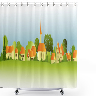 Personality  Rural Landscape With Little Town Shower Curtains