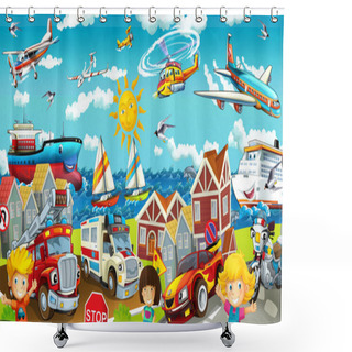 Personality  Cartoon Transport On The Street Shower Curtains