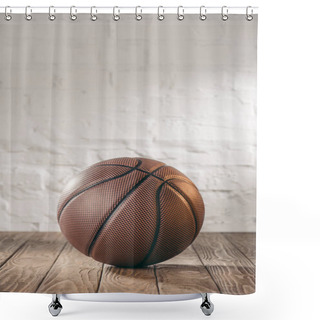 Personality  One Brown Basketball Ball On Wooden Floor Shower Curtains