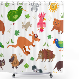 Personality  Wild Australia Animals Seamless Pattern In Flat Style Shower Curtains