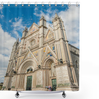 Personality  ORVIETO, ROME SUBURB, ITALY - MARCH 14, 2018: Low Angle View Of Orvieto Cathedral Shower Curtains