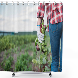 Personality  Farmer Holding Beets In Field Shower Curtains