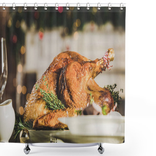 Personality  Roasted Turkey On Holiday Table Shower Curtains
