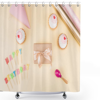 Personality  Happy Birthday Lettering And Cakes  Shower Curtains