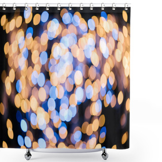 Personality  Full Frame Of Blue And Golden Defocused Bokeh Lights On Black Background Shower Curtains