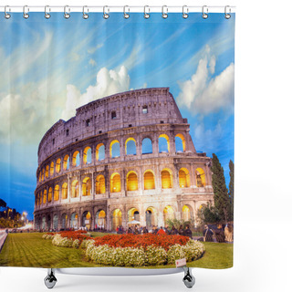 Personality  Dramatic Sky Above Colosseum In Rome. Night View Of Flavian Amph Shower Curtains