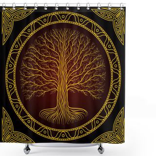 Personality  Druidic Yggdrasil Tree, Round Dark Gothic Logo. Ancient Book Style. Shower Curtains