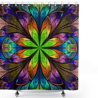 Personality  Multicolored Symmetrical Fractal Flower In Stained-glass Window  Shower Curtains