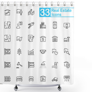 Personality  33 Black Real Estate Line Icons Shower Curtains