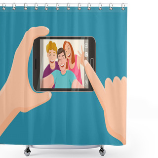 Personality  Three Friends Taking A Selfie Shower Curtains
