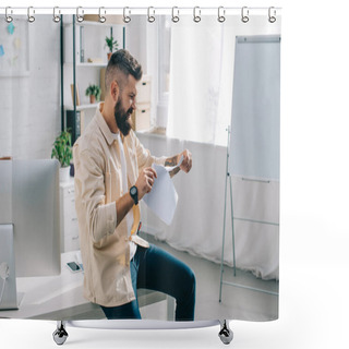 Personality  Angry Casual Businessman Tearing Papers In Modern Office  Shower Curtains
