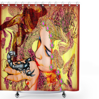 Personality  The Kiss - An Girl And Scorpio Shower Curtains