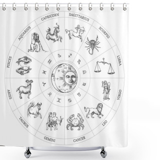 Personality  Zodiac Circle Of Horoscope Signs With Sun And Moon Shower Curtains