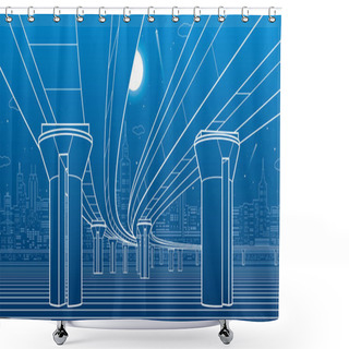 Personality  Road Overpass. Transportation Bridge. Urban Infrastructure, Modern City On Background, Industrial Architecture. White Lines Illustration, Vector Design Art  Shower Curtains