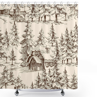 Personality  Wooden Lodge In The Pine Forest. Idyllic Landscape Shower Curtains
