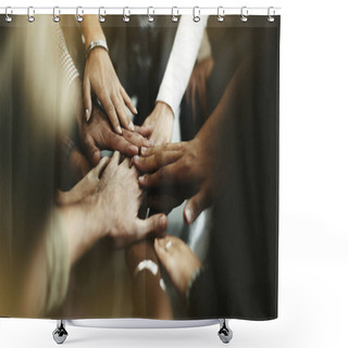 Personality  Closeup Of Diverse People Joining Their Hands Shower Curtains