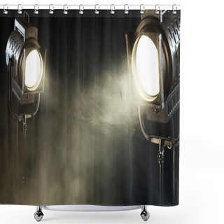 Personality  Vintage Theatre Spot Light On Black Curtain With Smoke Shower Curtains