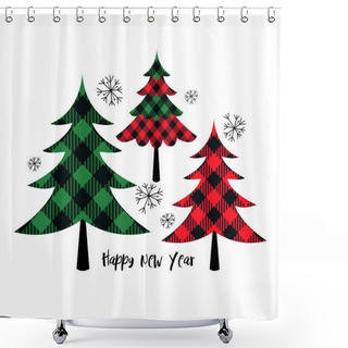 Personality   Buffalo Plaid Christmas Trees. Vector Set Or Holiday Card. Isolated Design Objects On A White Background. Shower Curtains