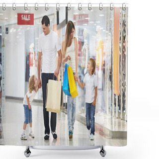 Personality  Young Family With Two Children In The Store Shower Curtains