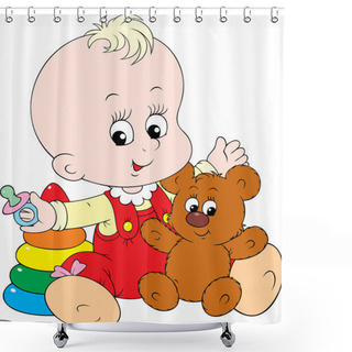 Personality  Small Child Playing With His Toys Shower Curtains