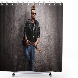 Personality  Punk Rocker Holding An Electric Guitar Shower Curtains