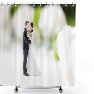 Personality  Bride And Groom Cake Toppers Shower Curtains