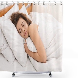 Personality  Young Woman Sleeping In Bed In Morning Shower Curtains