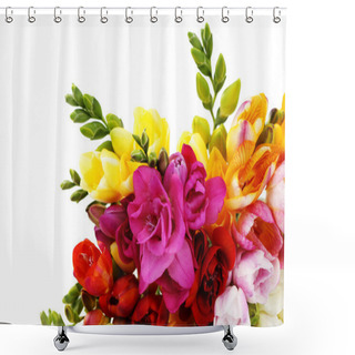 Personality  Bunch Of Lovely Freesia On White Background - Flowers And Plants Shower Curtains