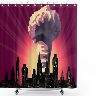 Personality  Atomic Explosion Cloud In Modern City Shower Curtains