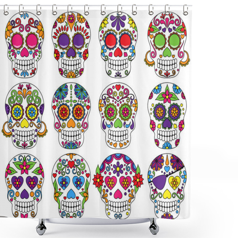Personality  Vector Set of Day of the Dead or Sugar Skulls shower curtains