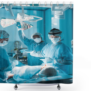 Personality  Multiethnic Surgeons Operating Female Patient Shower Curtains
