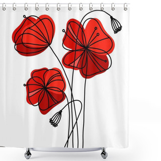 Personality  Vector Illustration Of Beautiful Red Poppy Flowers Shower Curtains