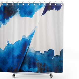 Personality  High Angle View Of Paper With Japanese Painting With Blue Watercolor Shower Curtains