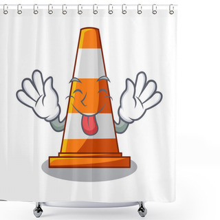 Personality  Tongue Out On Traffic Cone Against Mascot Argaet Vector Illustration Shower Curtains