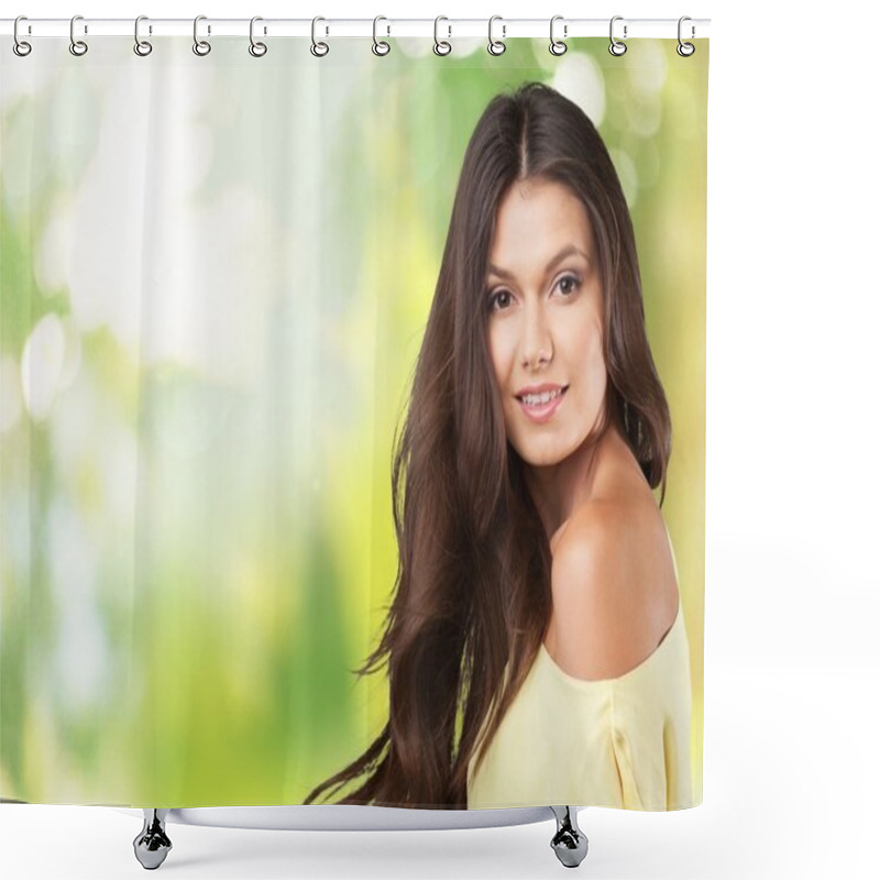 Personality  Young Woman Smiling shower curtains