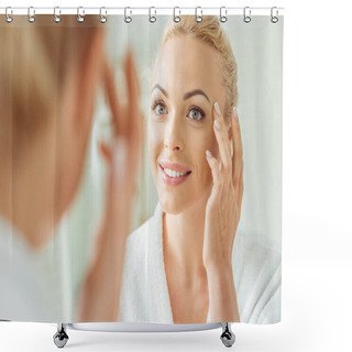 Personality  Beautiful Woman Looking At Mirror  Shower Curtains