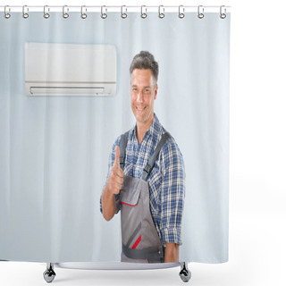 Personality  Technician Showing Thumb Up Shower Curtains