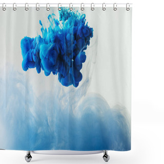 Personality  Close Up View Of Mixing Of Blue And Light Blue Paints Splashes  In Water Isolated On Gray Shower Curtains