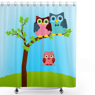 Personality  Owl Family Vector Shower Curtains