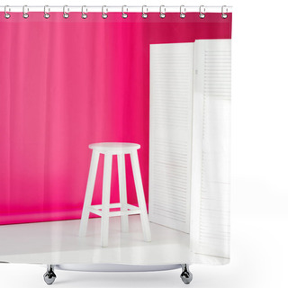 Personality  White Painted Room Divider And Chair With Bright Pink Wallpaper At Background Shower Curtains