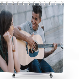 Personality  Multiracial Young People Playing Guitar And Singing On Street Shower Curtains