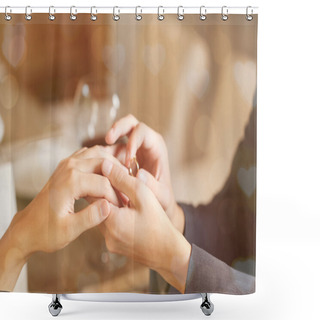 Personality  Man Making Marriage Proposal To Girlfriend At Restaurant, Closeup Shower Curtains