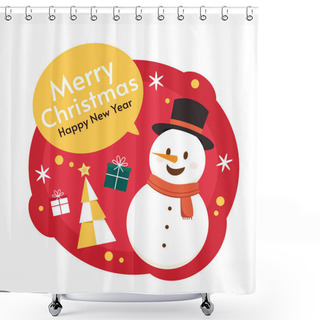 Personality  Merry Christmas And Happy New Year 2023 Greeting Card With Cute Snowman. Snowman Cartoon Vector. Merry Christmas Poster. Shower Curtains