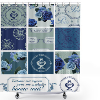 Personality  Parisian Themed Seamless Vector Foral Patterns And Icons. Shower Curtains